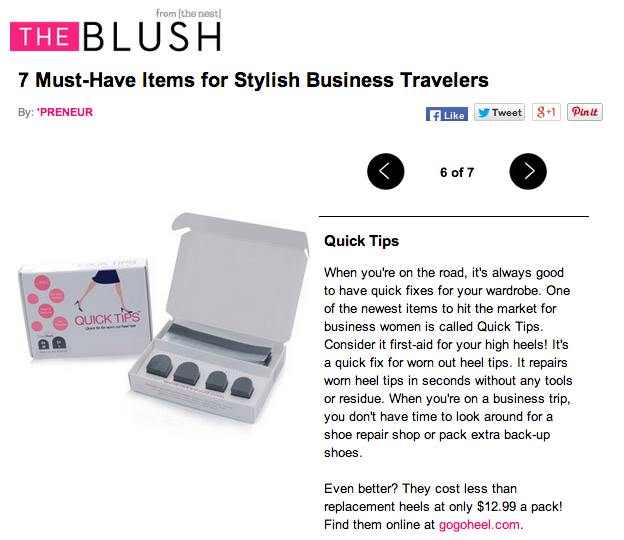 The Blush names GoGo Heel Cap as must have item for women business travelers