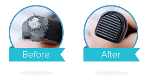 Before and after repairing heel tips with QUICK TIPS Heel Cap