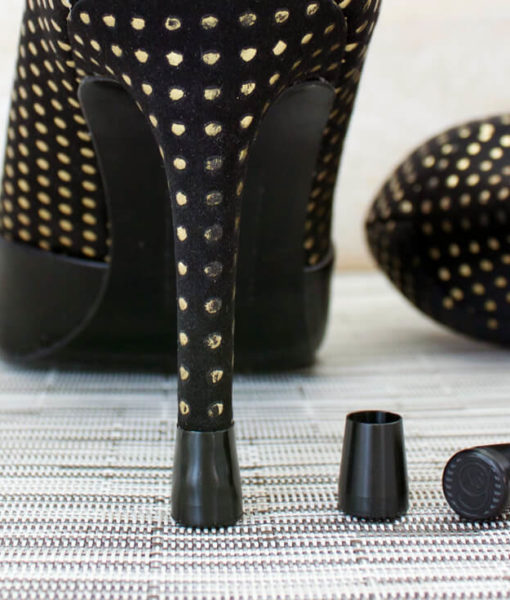 QUICK TIPS Slip-On High Heel Caps on black heels (close up)
